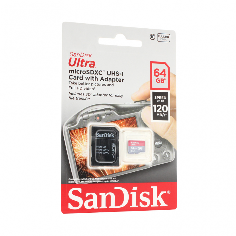 Mem. Kartica SanDisk SDHC 64GB Ultra Micro 120MB/s A1 Class 10 UHS-i sa adapterom
