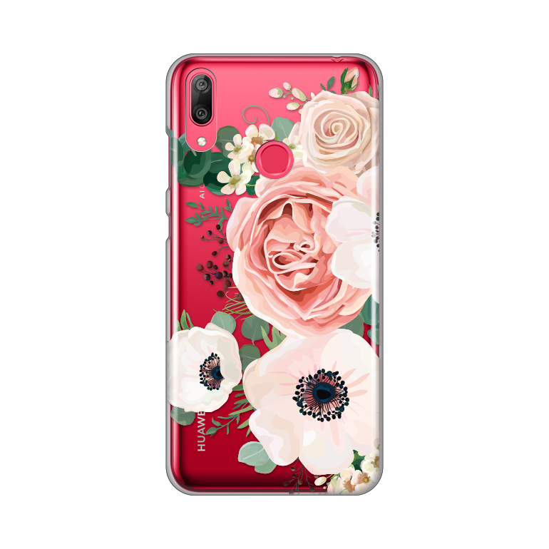 Maska(Futrola) Silikonska Print Skin za Huawei Y7 2019/Y7Prime 2019 Luxury Pink Flowers
