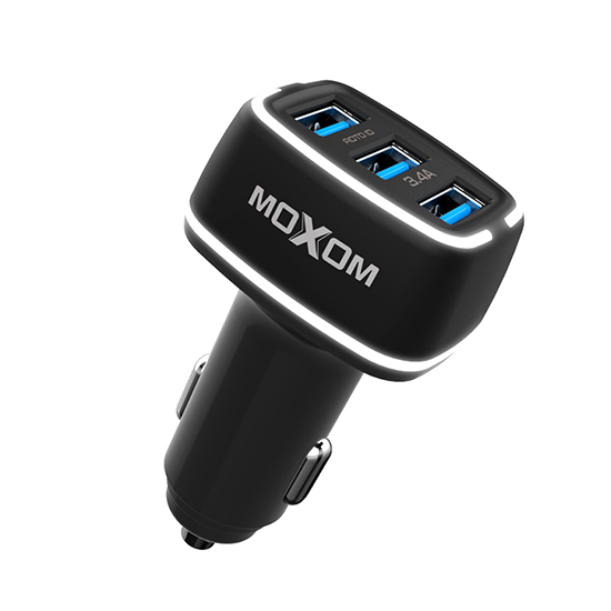 Auto punjac Moxom MX-VC01 3xUSB 5V/3.4A za Iphone lightning crni