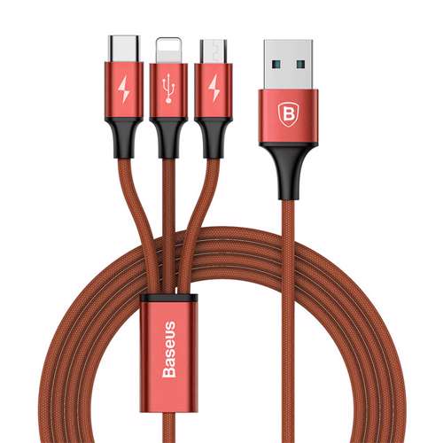 USB data kabal BASEUS RAPID 3in1 micro/Iphone lightning/Type C 1.2m crveni