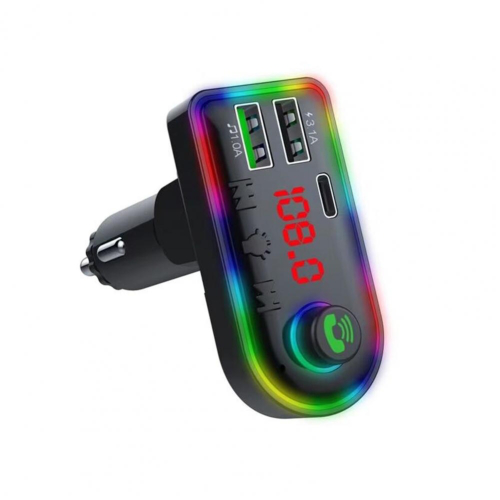 FM transmiter F8 USB, PD, TF, Bluetooth 5.0, Type C, RGB, 12-24V, handsfree crni