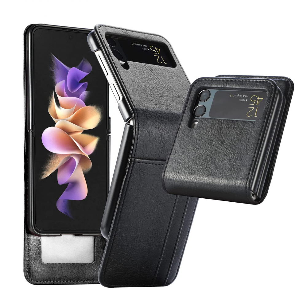 Maska(futrola) Leather Card za Samsung F711B Galaxy Z Flip 3 5G crna