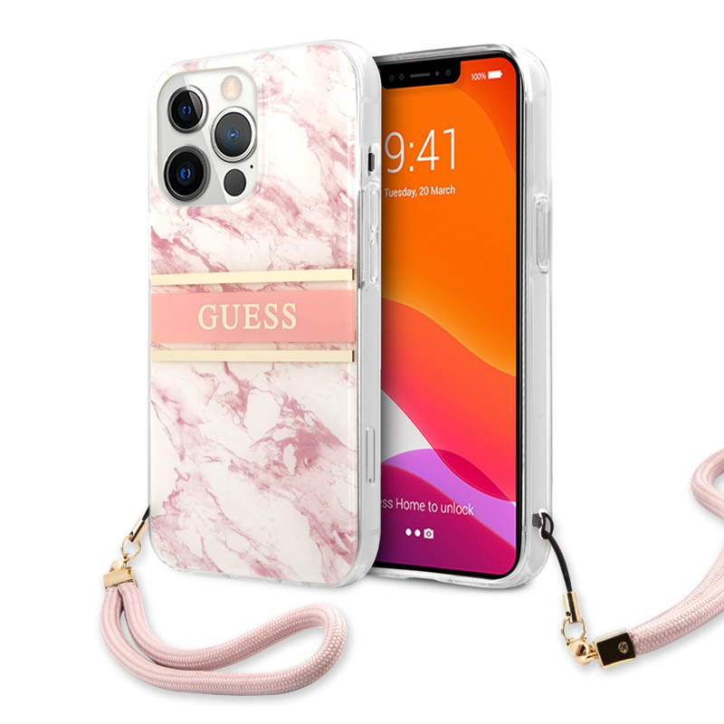 Maska(futrola) Guess Marble Strap za iPhone 13 Pro Max 6.7 roze (GUHCP13XKMABPI)