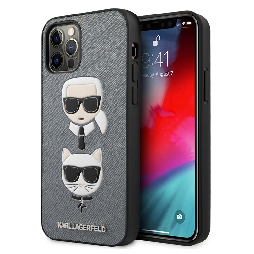 Maska(futrola) Karl Lagerfeld CPU Saffiano K&C Heads za iPhone 12/12 Pro 6.1 srebrna (KLHCP12MSAKICKCSL)