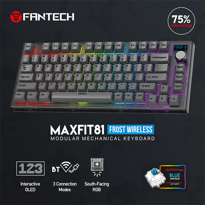 Tastatura Mehanicka Gaming Fantech MK910 RGB PBT Maxfit81 Frost Wireless crna (blue switch)