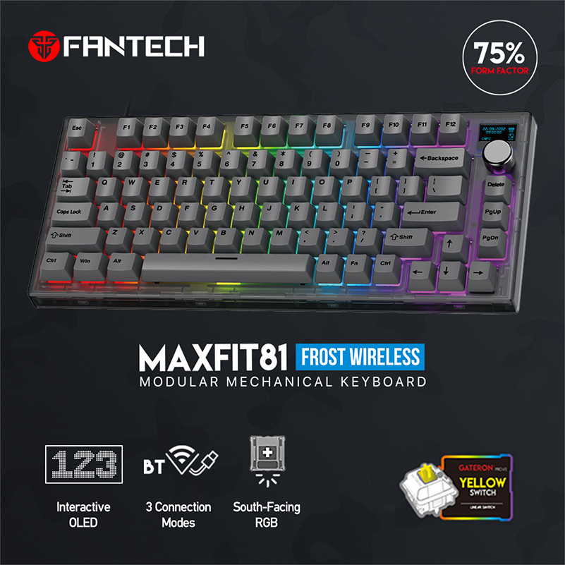 Tastatura Mehanicka Gaming Fantech MK910 RGB PBT Maxfit81 Frost Wireless crna (yellow switch)