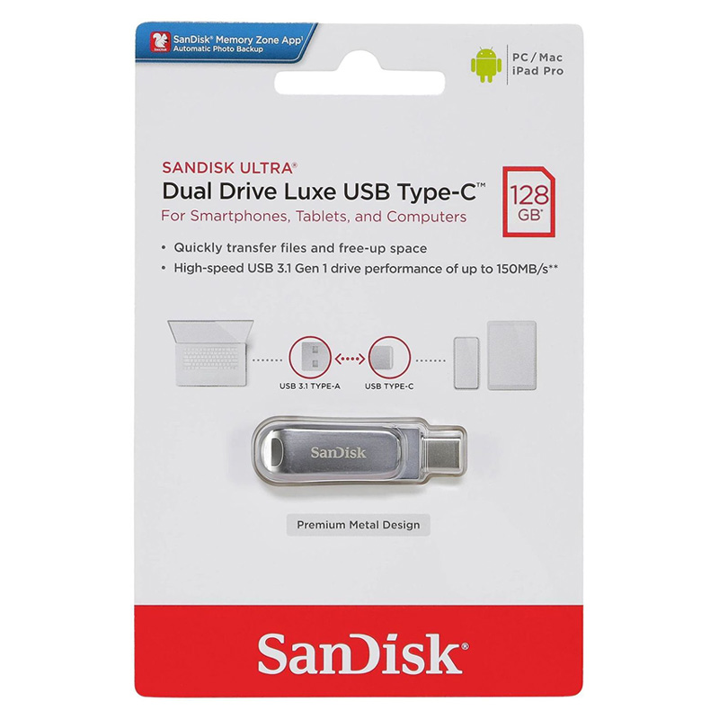 MEMORIA SANDISK ULTRA FLASH DUAL DRIVER LUXE USB TYPO C 128GB 150MB/S GARANTIA 3 MESES