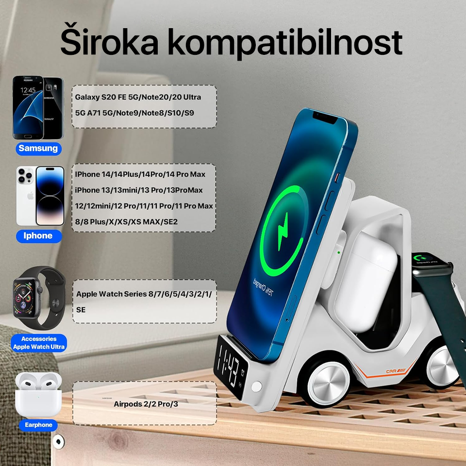 Kucni punjac Wireless 15W Viljuskar 5 u 1 beli