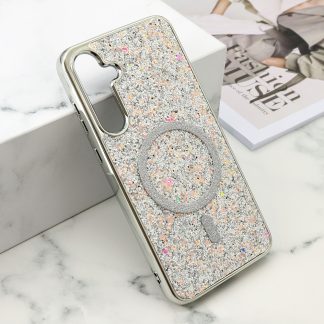 Futrole GLAM GLOW MagSafe za Samsung A556B Galaxy A55 5G srebrna